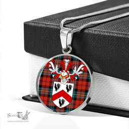 Scottish Aitken Ancient Clan Tartan Circle Necklace - Crest Classic Scottish Plaid Tartan Plaid