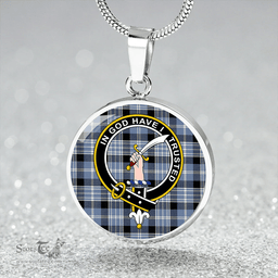 Scottish Clark Ancient Clan Tartan Circle Necklace - Crest Classic Scottish Plaid Tartan Plaid