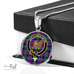 Scottish Baillie (Highland Society of London) Modern Clan Tartan Circle Necklace - Crest Classic Scottish Plaid Tartan Plaid