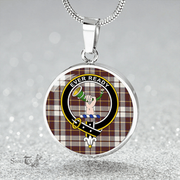 Scottish Burns Battalion Weathered Clan Tartan Circle Necklace - Crest Classic Scottish Plaid Tartan Plaid