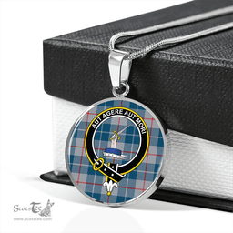 Scottish Barclay Hunting #2 Modern Clan Tartan Circle Necklace - Crest Classic Scottish Plaid Tartan Plaid