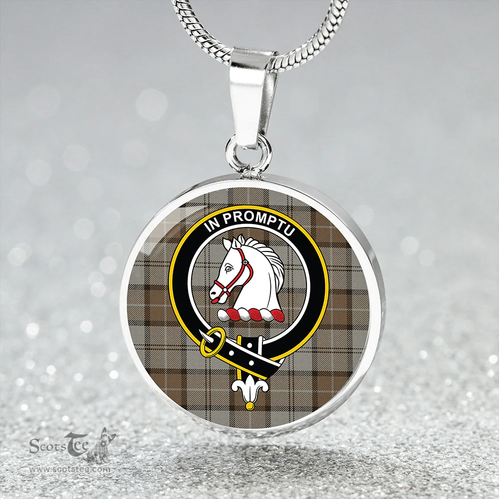 Scottish Dunbar Hunting Weathered Clan Tartan Circle Necklace - Crest Classic Scottish Plaid Tartan Plaid