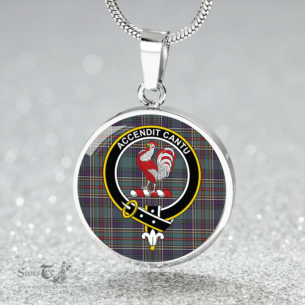 Scottish Cockburn (Coburn) Weathered Clan Tartan Circle Necklace - Crest Classic Scottish Plaid Tartan Plaid