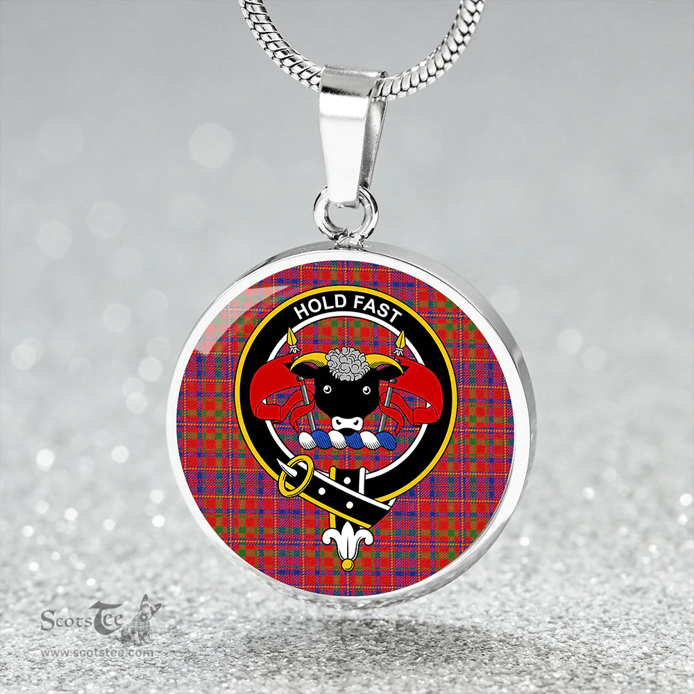 Scottish MacLeod Red Modern Clan Tartan Circle Necklace - Crest Classic Scottish Plaid Tartan Plaid