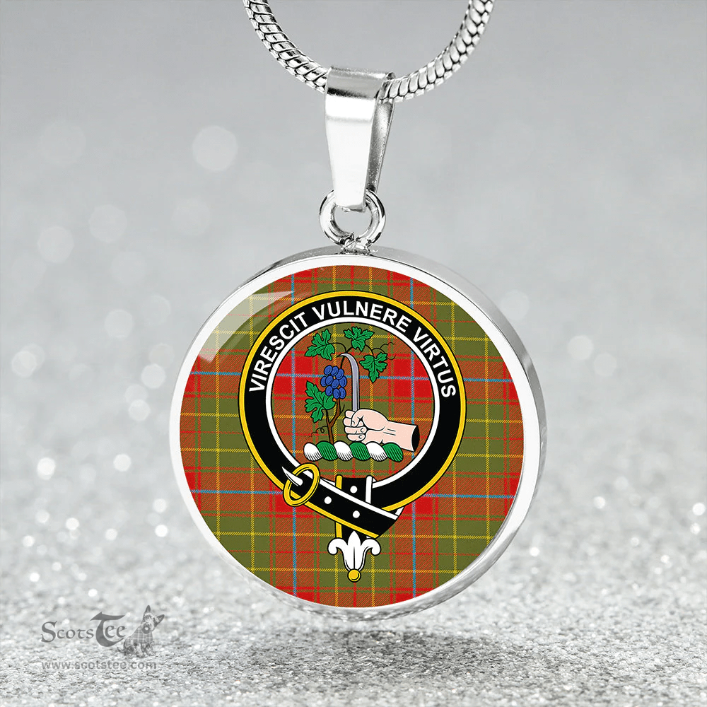 Scottish Burnett of Powis Modern Clan Tartan Circle Necklace - Crest Classic Scottish Plaid Tartan Plaid