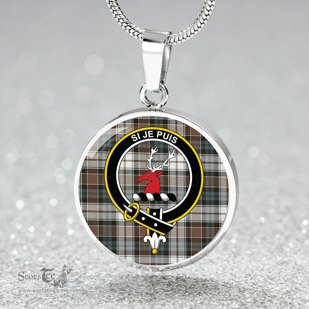 Scottish Colquhoun Dress Weathered Clan Tartan Circle Necklace - Crest Classic Scottish Plaid Tartan Plaid