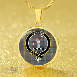 Scottish Balfour Hunting Weathered Clan Tartan Circle Necklace - Crest Classic Scottish Plaid Tartan Plaid
