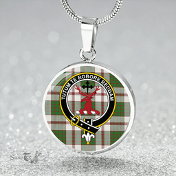 Scottish Crawford Arisaid Dance Clan Tartan Circle Necklace - Crest Classic Scottish Plaid Tartan Plaid