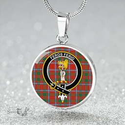 Scottish Chisholm Artifact Ancient Clan Tartan Circle Necklace - Crest Classic Scottish Plaid Tartan Plaid