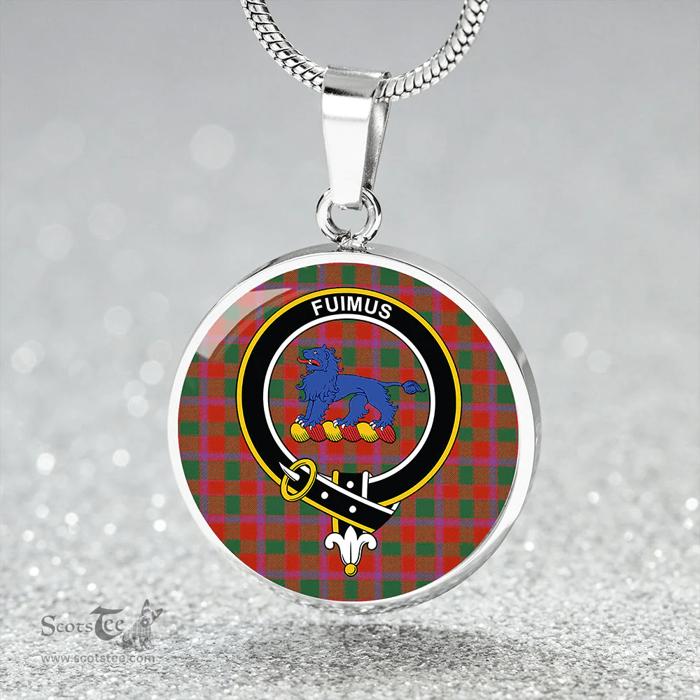 Scottish Bruce Old Ancient Clan Tartan Circle Necklace - Crest Classic Scottish Plaid Tartan Plaid
