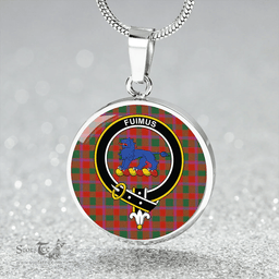 Scottish Bruce Old Ancient Clan Tartan Circle Necklace - Crest Classic Scottish Plaid Tartan Plaid
