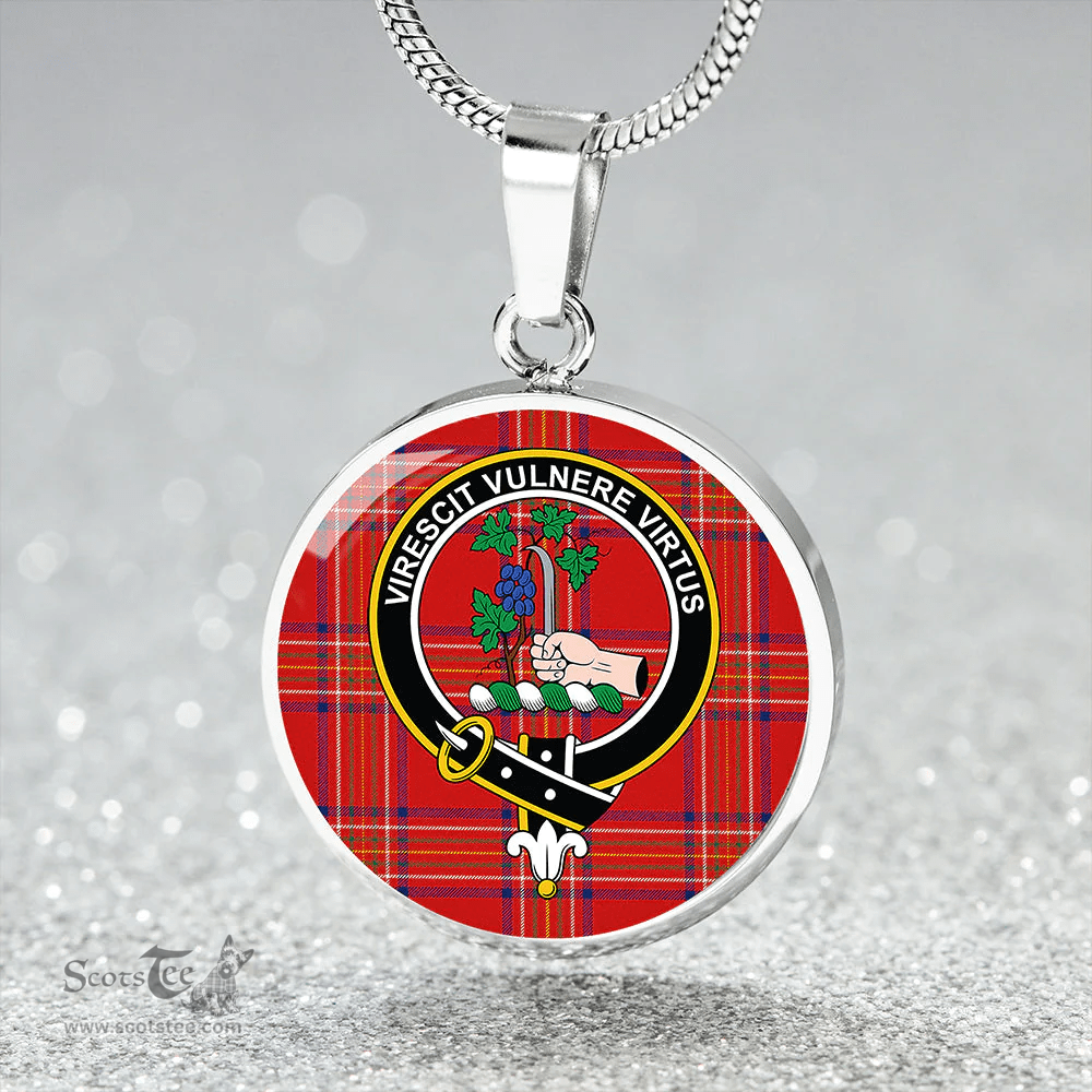 Scottish Burnett of Leys Modern Clan Tartan Circle Necklace - Crest Classic Scottish Plaid Tartan Plaid