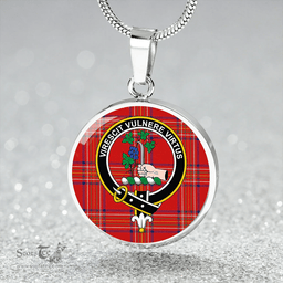 Scottish Burnett of Leys Modern Clan Tartan Circle Necklace - Crest Classic Scottish Plaid Tartan Plaid