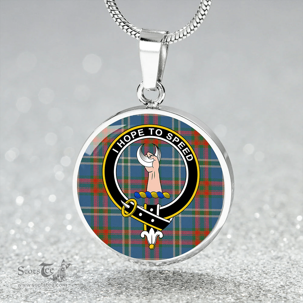 Scottish Cathcart Ancient Clan Tartan Circle Necklace - Crest Classic Scottish Plaid Tartan Plaid