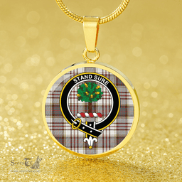 Scottish Anderson Arisaid Weathered Clan Tartan Circle Necklace - Crest Classic Scottish Plaid Tartan Plaid