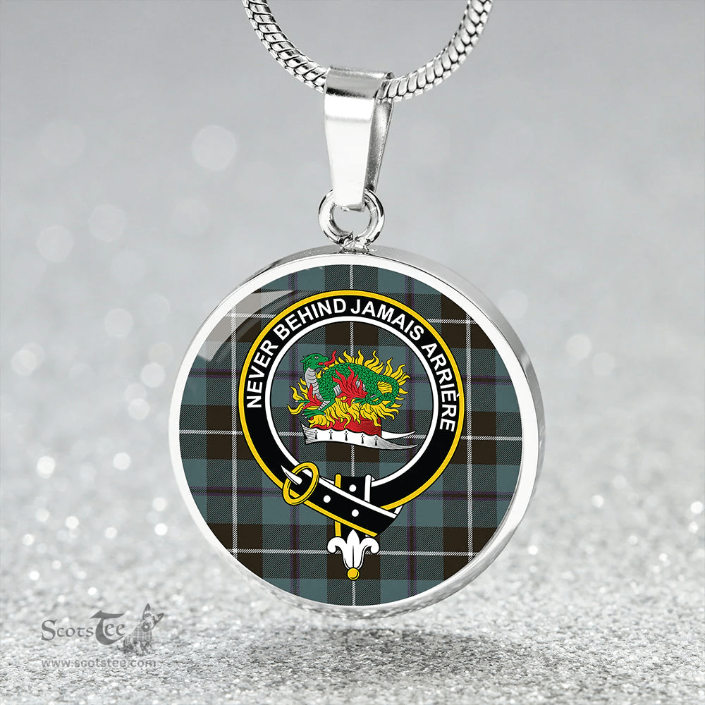 Scottish Douglas Weathered Clan Tartan Circle Necklace - Crest Classic Scottish Plaid Tartan Plaid