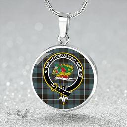 Scottish Douglas Weathered Clan Tartan Circle Necklace - Crest Classic Scottish Plaid Tartan Plaid