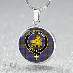 Scottish Campbell 42nd Dress Balhousie Weathered 2 Clan Tartan Circle Necklace - Crest Classic Scottish Plaid Tartan Plaid