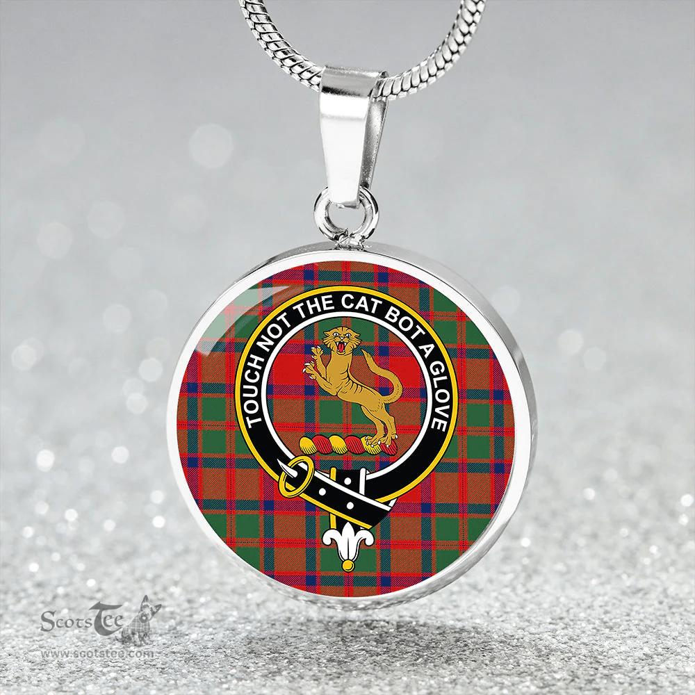 Scottish Caledonian (MacKintosh #3) Modern Clan Tartan Circle Necklace - Crest Classic Scottish Plaid Tartan Plaid