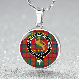 Scottish Caledonian (MacKintosh #3) Modern Clan Tartan Circle Necklace - Crest Classic Scottish Plaid Tartan Plaid