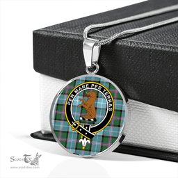 Scottish Alexander of Menstry Hunting Ancient Clan Tartan Circle Necklace - Crest Classic Scottish Plaid Tartan Plaid