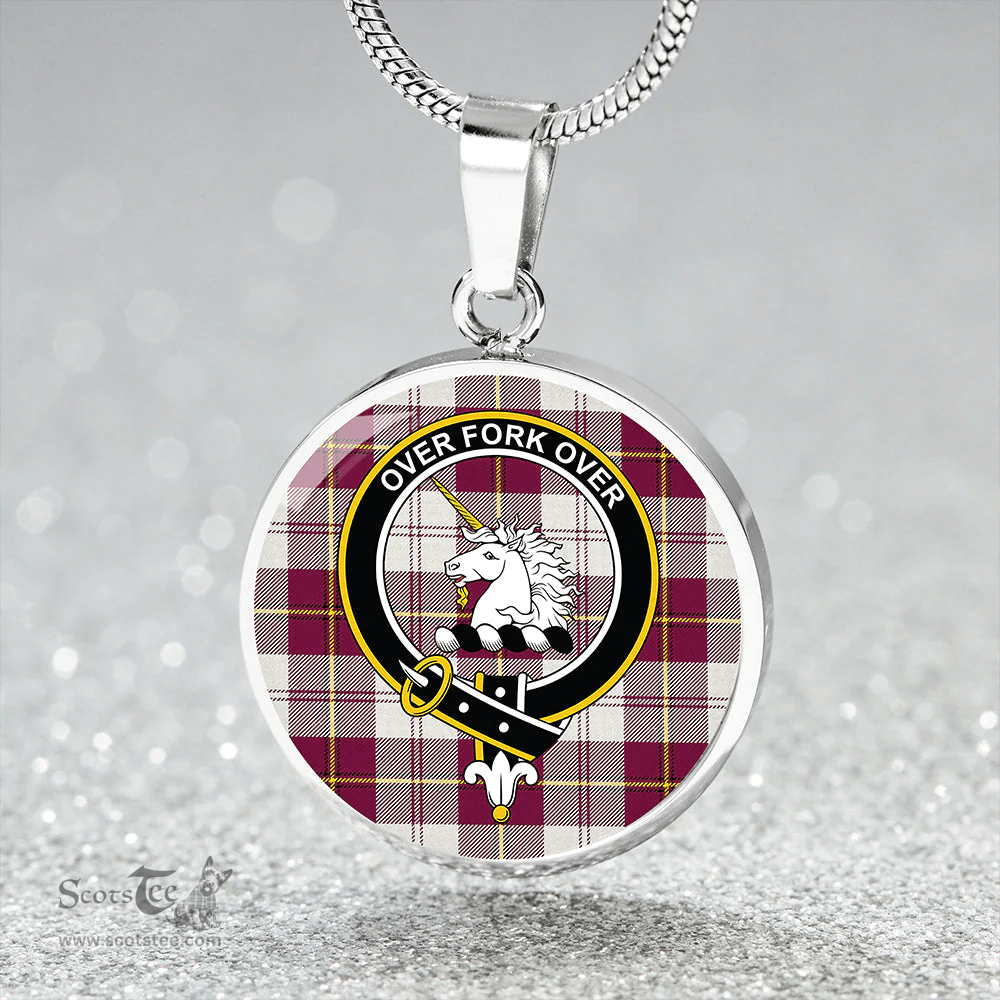 Scottish Cunningham Dress Burgundy Clan Tartan Circle Necklace - Crest Classic Scottish Plaid Tartan Plaid