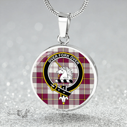 Scottish Cunningham Dress Burgundy Clan Tartan Circle Necklace - Crest Classic Scottish Plaid Tartan Plaid
