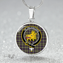 Scottish Campbell of Argyll 1815 Weathered 2 Clan Tartan Circle Necklace - Crest Classic Scottish Plaid Tartan Plaid