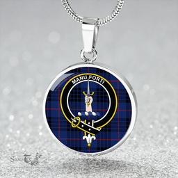 Scottish MacKay Blue (Vestiarium Scoticum) Modern Clan Tartan Circle Necklace - Crest Classic Scottish Plaid Tartan Plaid