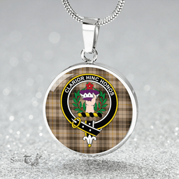 Scottish Buchanan Hunting Weathered Clan Tartan Circle Necklace - Crest Classic Scottish Plaid Tartan Plaid
