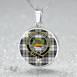 Scottish Douglas Grey Ancient Clan Tartan Circle Necklace - Crest Classic Scottish Plaid Tartan Plaid