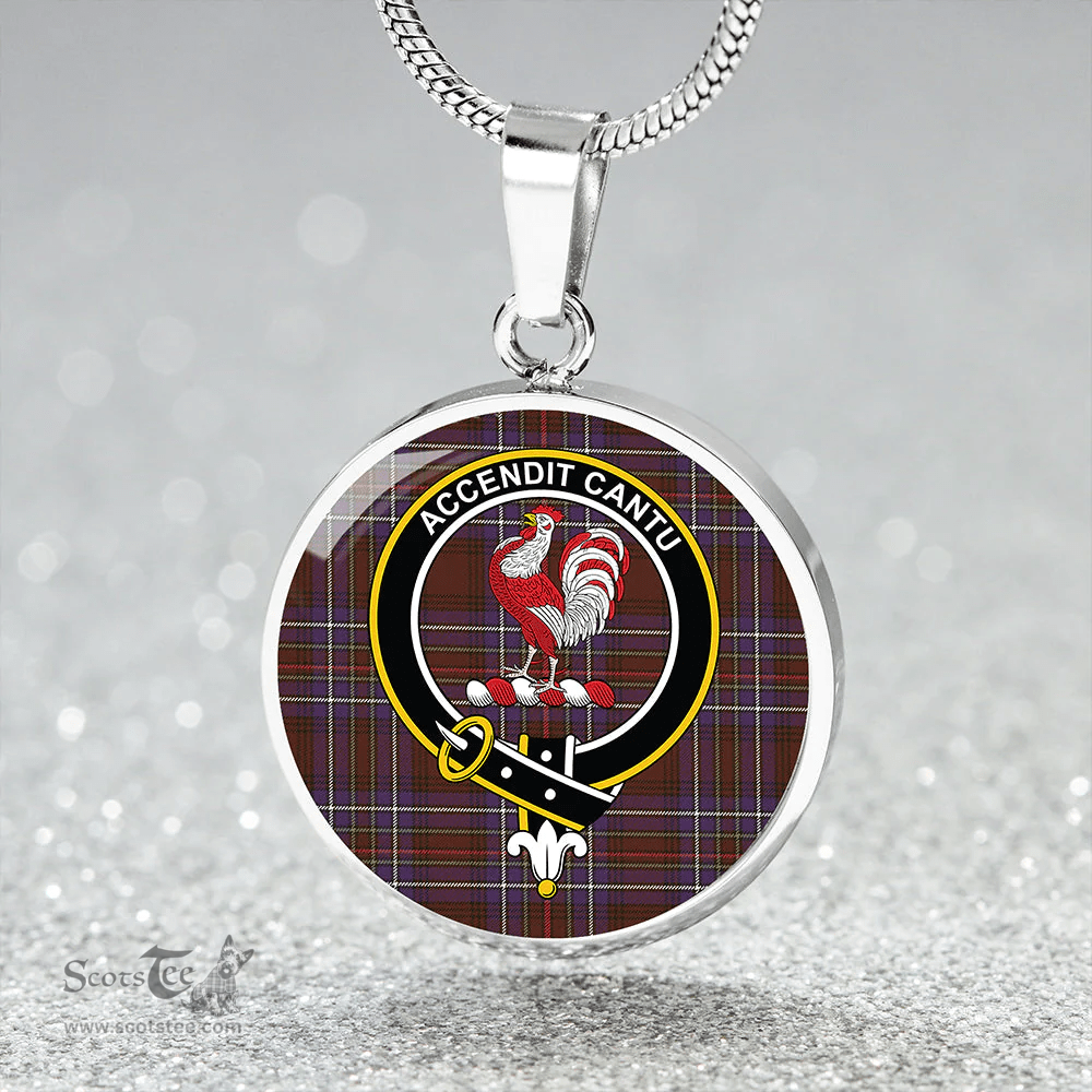 Scottish Cockburn Brown (Coburn Brown) Weathered Clan Tartan Circle Necklace - Crest Classic Scottish Plaid Tartan Plaid