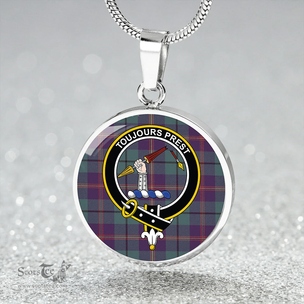 Scottish Carmichael Weathered 2 Clan Tartan Circle Necklace - Crest Classic Scottish Plaid Tartan Plaid