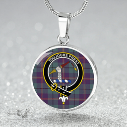 Scottish Carmichael Weathered 2 Clan Tartan Circle Necklace - Crest Classic Scottish Plaid Tartan Plaid