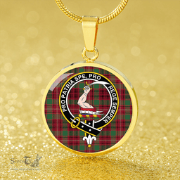 Scottish Ainslie Modern Clan Tartan Circle Necklace - Crest Classic Scottish Plaid Tartan Plaid