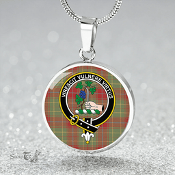 Scottish Burnett of Powis Weathered Clan Tartan Circle Necklace - Crest Classic Scottish Plaid Tartan Plaid