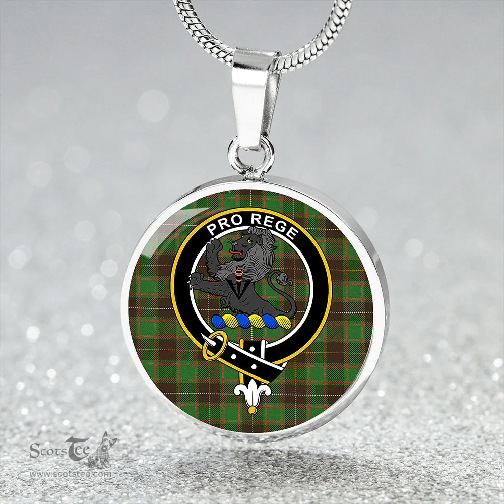 Scottish MacFie Hunting (MacPhee Hunting) Ancient Clan Tartan Circle Necklace - Crest Classic Scottish Plaid Tartan Plaid