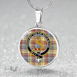Scottish MacGlashan 1800 Ancient Clan Tartan Circle Necklace - Crest Classic Scottish Plaid Tartan Plaid