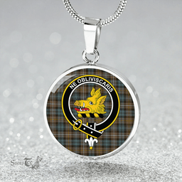 Scottish Campbell of Argyll Weathered 2 Clan Tartan Circle Necklace - Crest Classic Scottish Plaid Tartan Plaid