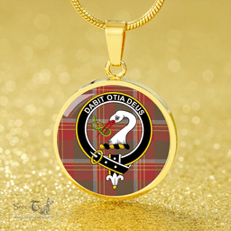 Scottish Brisbane Weathered Clan Tartan Circle Necklace - Crest Classic Scottish Plaid Tartan Plaid