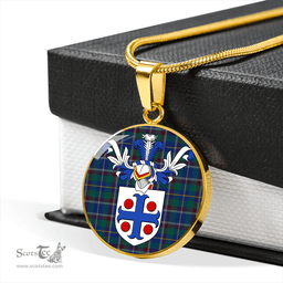 Scottish Belfrage (Belfarge) Modern Clan Tartan Circle Necklace - Crest Classic Scottish Plaid Tartan Plaid