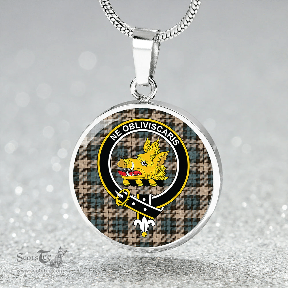 Scottish Campbell Weathered 2 Clan Tartan Circle Necklace - Crest Classic Scottish Plaid Tartan Plaid