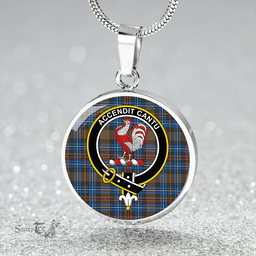 Scottish Cockburn Brown (Coburn Brown) Ancient Clan Tartan Circle Necklace - Crest Classic Scottish Plaid Tartan Plaid