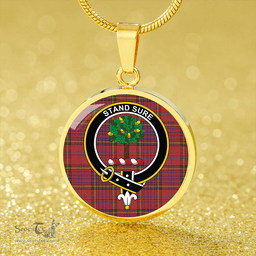 Scottish Anderson of Kinneddar Red Weathered Clan Tartan Circle Necklace - Crest Classic Scottish Plaid Tartan Plaid