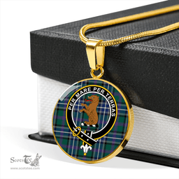 Scottish Alexander of Menstry Hunting Modern Clan Tartan Circle Necklace - Crest Classic Scottish Plaid Tartan Plaid