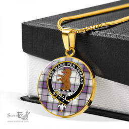 Scottish Alexander of Menstry Dress Weathered Clan Tartan Circle Necklace - Crest Classic Scottish Plaid Tartan Plaid