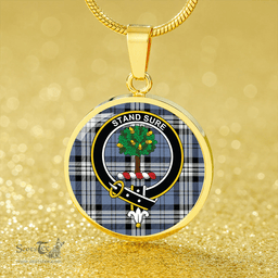 Scottish Anderson Blue Ancient Clan Tartan Circle Necklace - Crest Classic Scottish Plaid Tartan Plaid