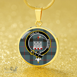 Scottish Kincaid Weathered Clan Tartan Circle Necklace - Crest Classic Scottish Plaid Tartan Plaid