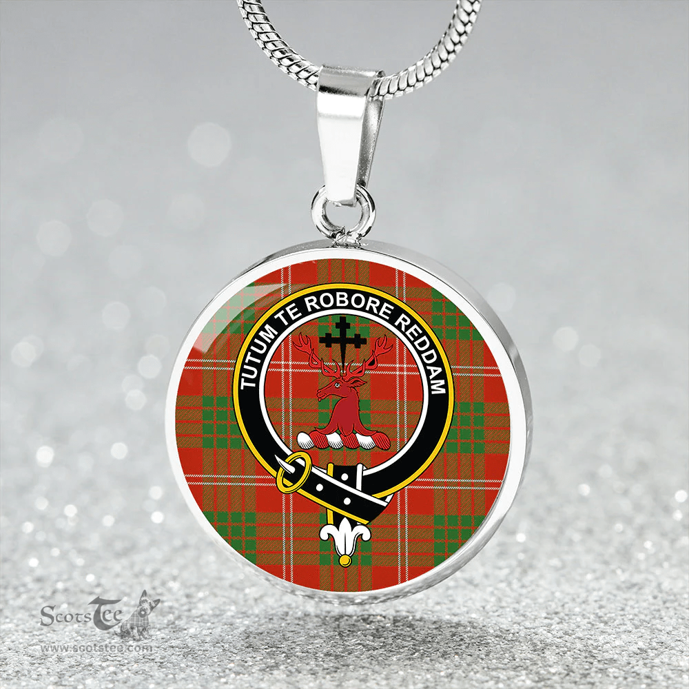 Scottish Crawford Red Ancient Clan Tartan Circle Necklace - Crest Classic Scottish Plaid Tartan Plaid
