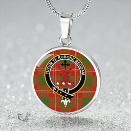 Scottish Crawford Red Ancient Clan Tartan Circle Necklace - Crest Classic Scottish Plaid Tartan Plaid